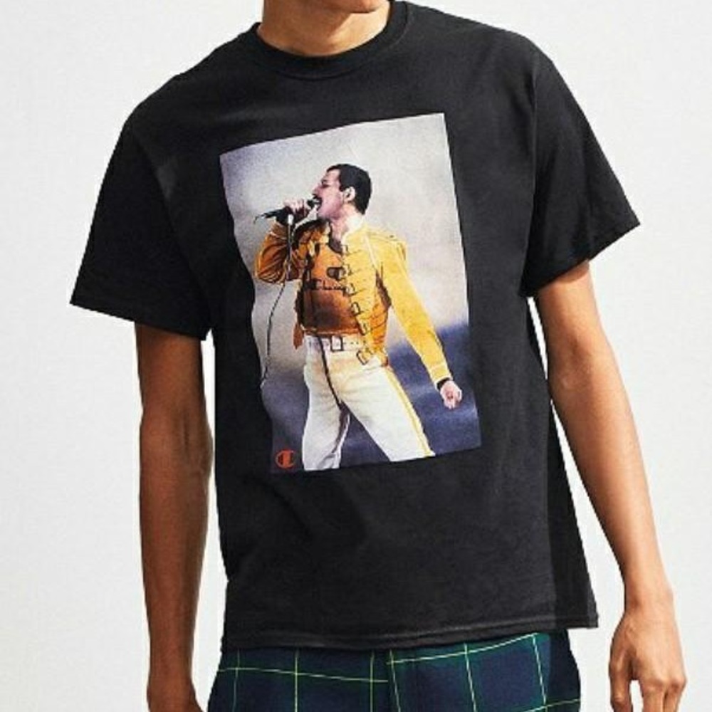 Black Freddie Mercury Queen Champion T-Shirt